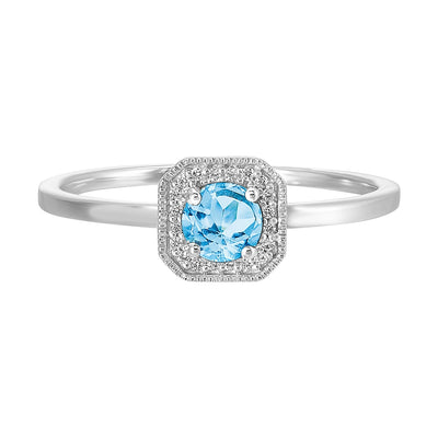 10Kt White Gold Diamond 1/12Ctw & Blue Topaz 1/2Ctw Ring