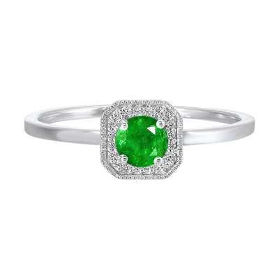 10Kt White Gold Diamond 1/12Ctw & Created-Emerald 3/4Ctw Ring