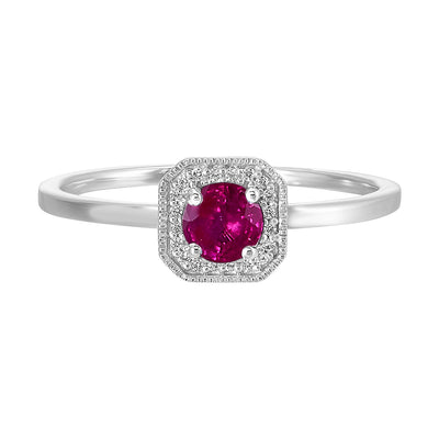 10Kt White Gold Diamond 1/12Ctw & Created Ruby 3/4Ctw Ring