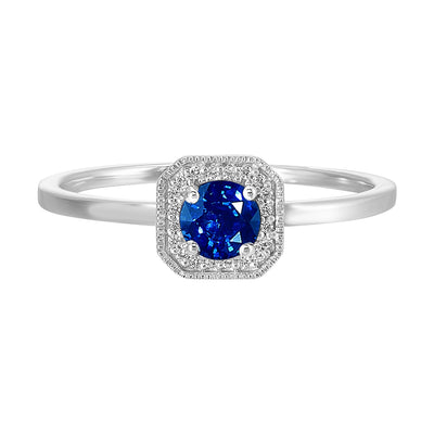 10Kt White Gold Diamond 1/12Ctw & Created Sapphire 3/4Ctw Ring