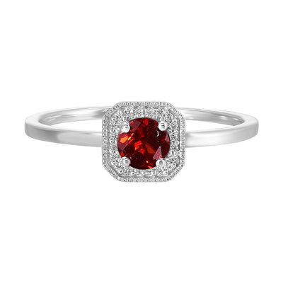 10Kt White Gold Diamond 1/12Ctw & Garnet 5/8Ctw Ring