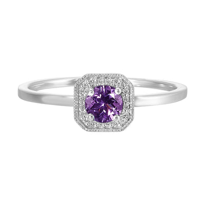 10Kt White Gold Diamond 1/12Ctw & Amethyst 3/8Ctw Ring