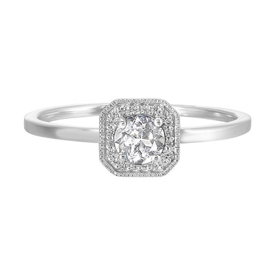 10Kt White Gold Diamond 1/12Ctw & White Topaz 5/8Ctw Ring