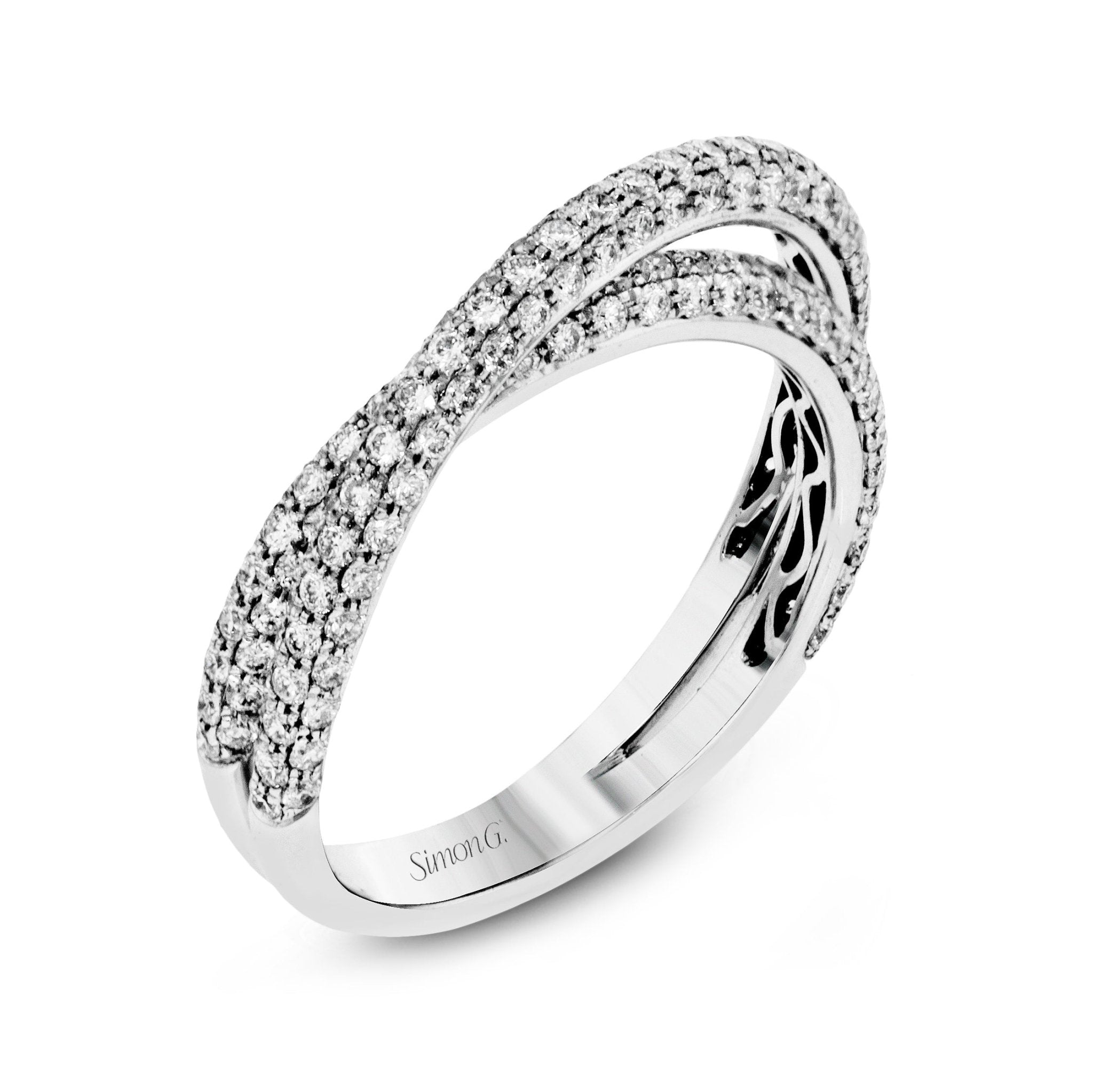 Emerald - cut Criss - cross Engagement Ring & Matching Wedding Band in 18k Gold with Diamonds - Simon G. Jewelry
