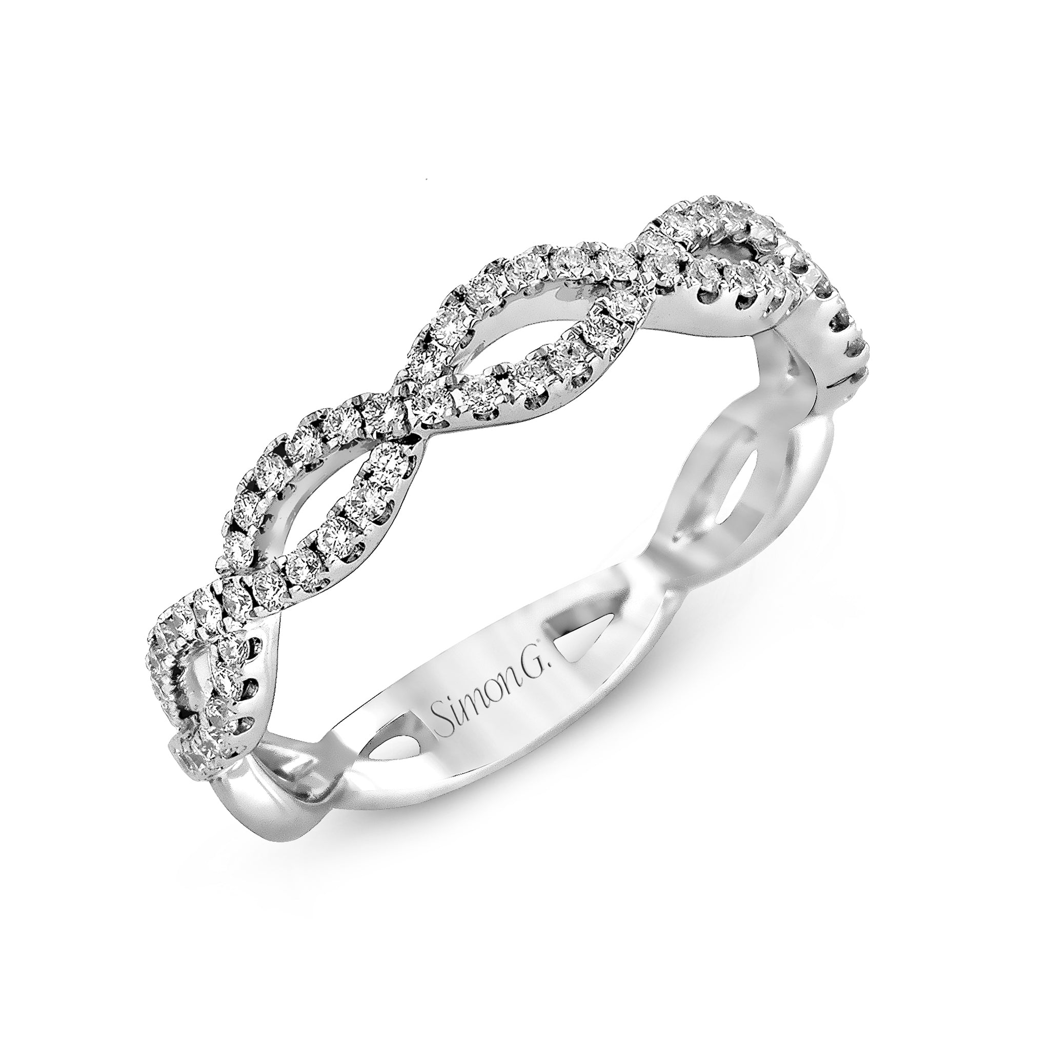 Emerald - cut Criss - cross Engagement Ring & Matching Wedding Band in 18k Gold with Diamonds - Simon G. Jewelry