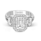 Emerald - Cut Three - Stone Halo Engagement Ring In 18k Gold With Diamonds - Simon G. Jewelry