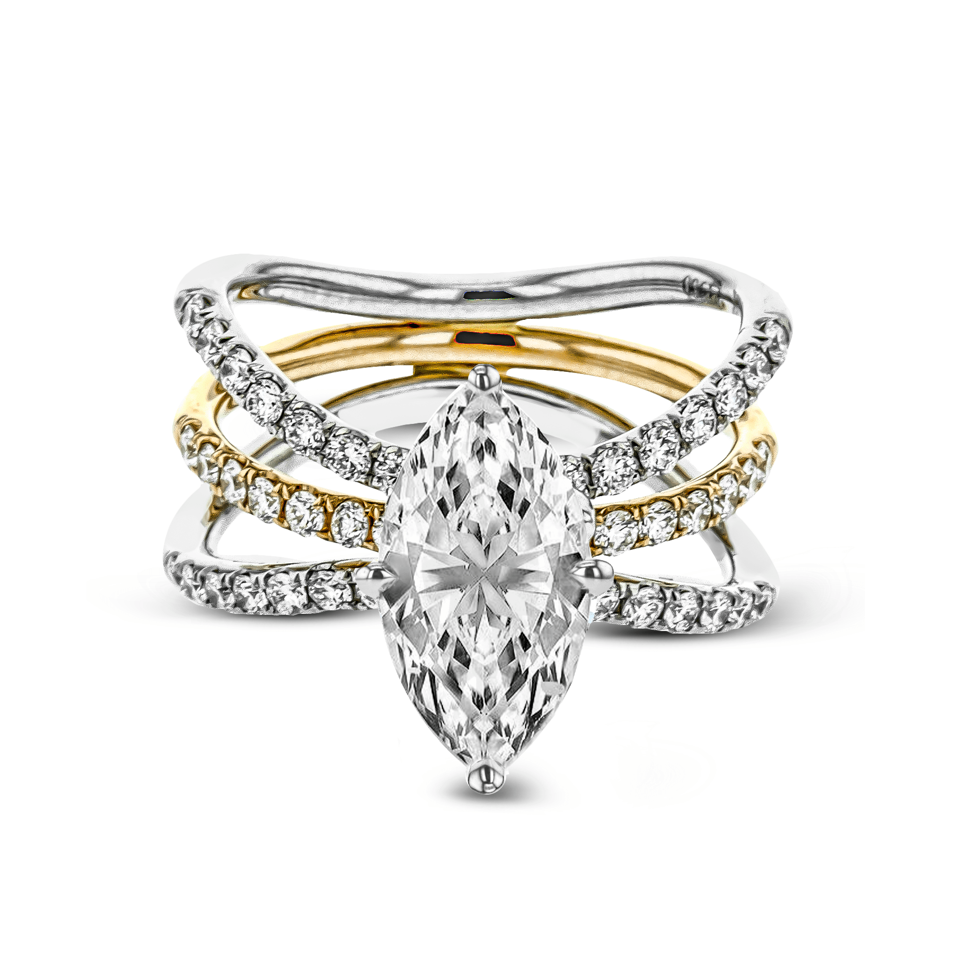 Marquise - cut Engagement Ring & Matching Wedding Band in 18k Gold with Diamonds - Simon G. Jewelry