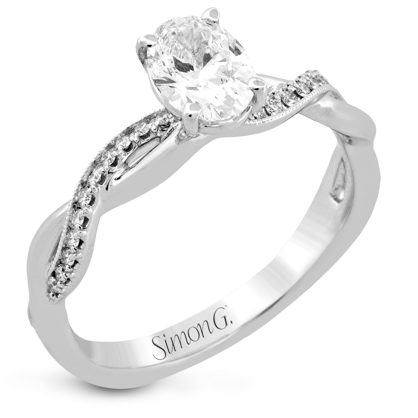 Oval - Cut Criss - Cross Engagement Ring In 18k Gold With Diamonds - Simon G. Jewelry