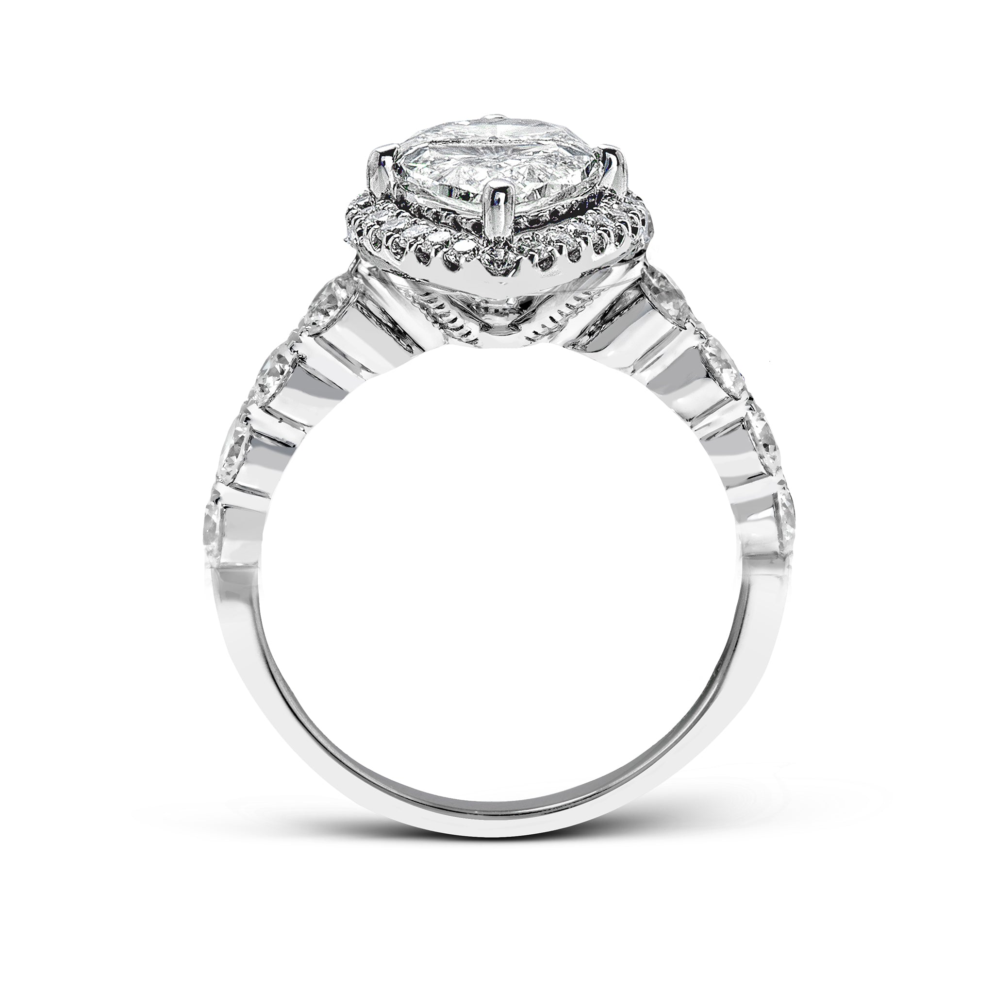 Oval - Cut Double - Halo Engagement Ring In 18k Gold With Diamonds - Simon G. Jewelry