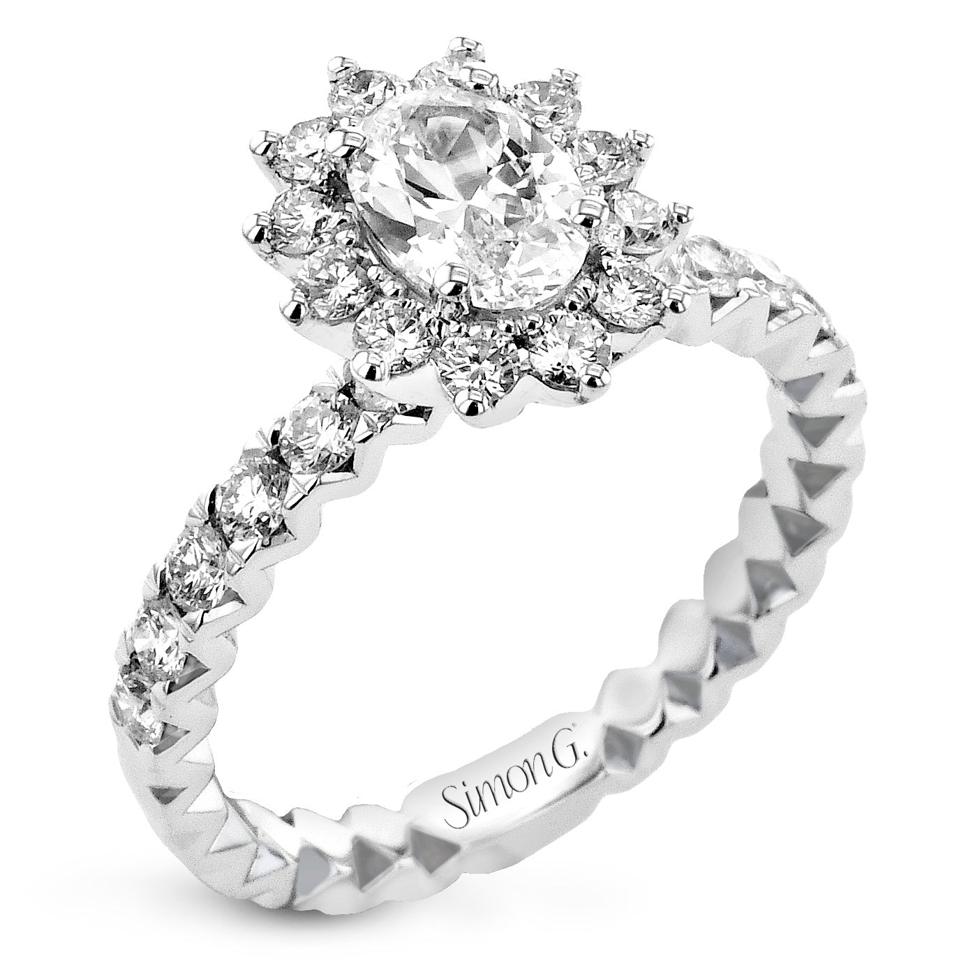 Oval - Cut Flower Halo Engagement Ring In 18k Gold With Diamonds - Simon G. Jewelry