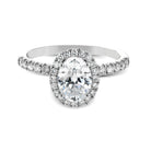 Oval - cut Halo Engagement Ring & Matching Wedding Band in 18K Gold with Diamonds - Simon G. Jewelry