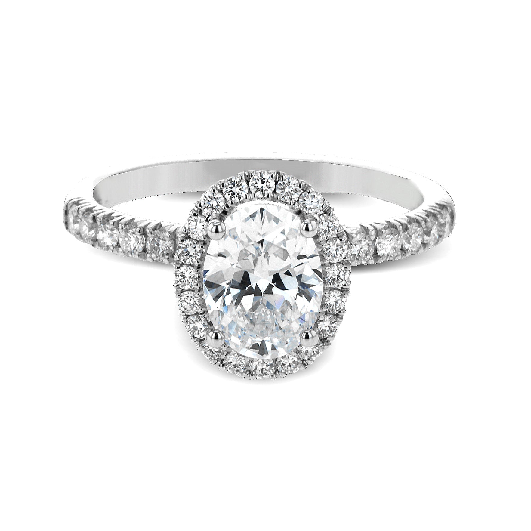 Oval - cut Halo Engagement Ring & Matching Wedding Band in 18K Gold with Diamonds - Simon G. Jewelry