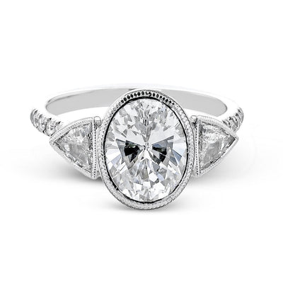 Oval - cut Three - stone Engagement Ring in 18k Gold with Diamonds - Simon G. Jewelry