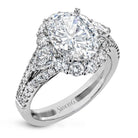 Oval - Cut Three - stone Halo Engagement Ring In 18k Gold With Diamonds - Simon G. Jewelry