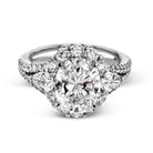 Oval - Cut Three - stone Halo Engagement Ring In 18k Gold With Diamonds - Simon G. Jewelry