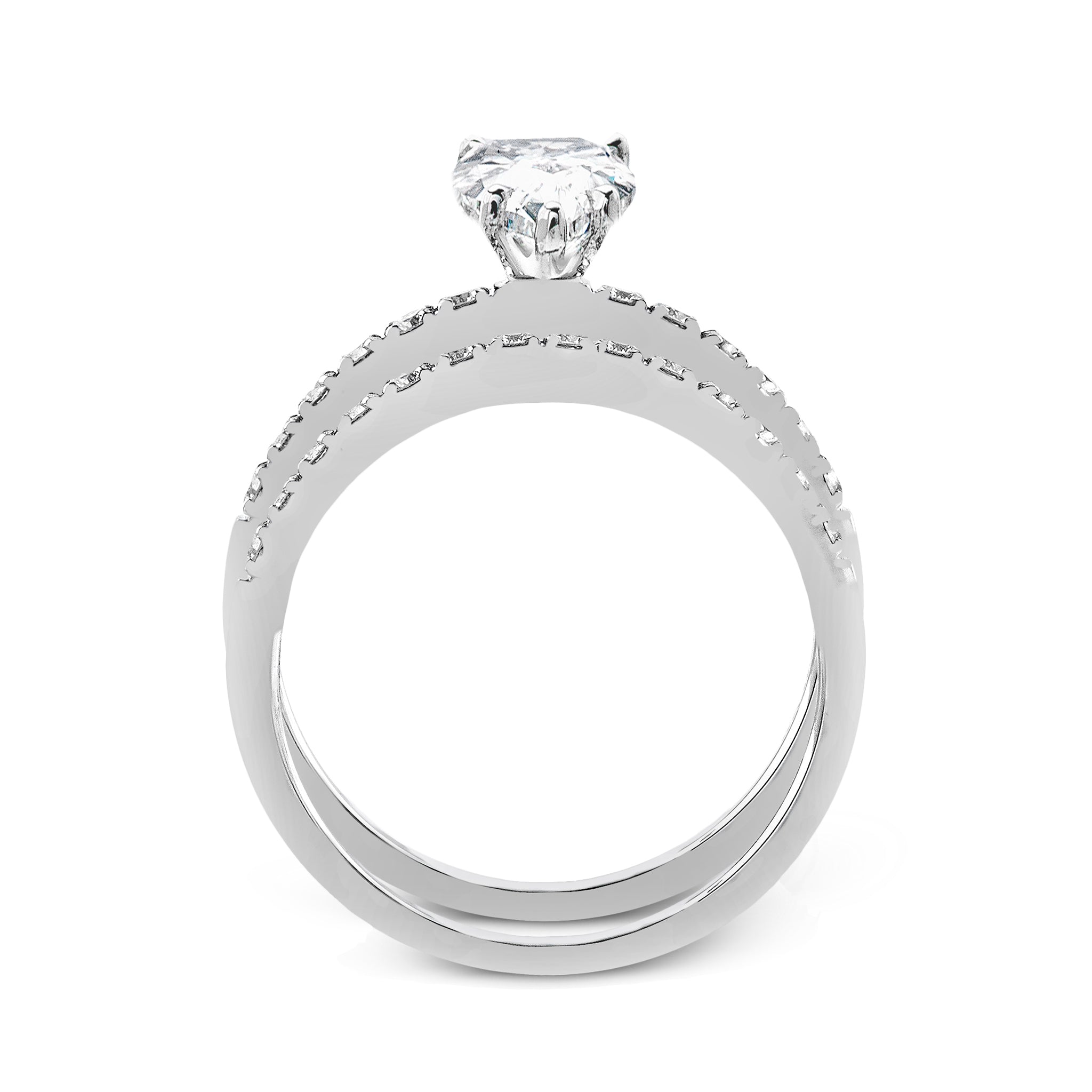 Pear - cut Engagement Ring & Matching Wedding Band in 18k Gold with Diamonds - Simon G. Jewelry