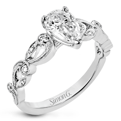 Pear - cut Trellis Engagement Ring & Matching Wedding Band in 18k Gold with Diamonds - Simon G. Jewelry