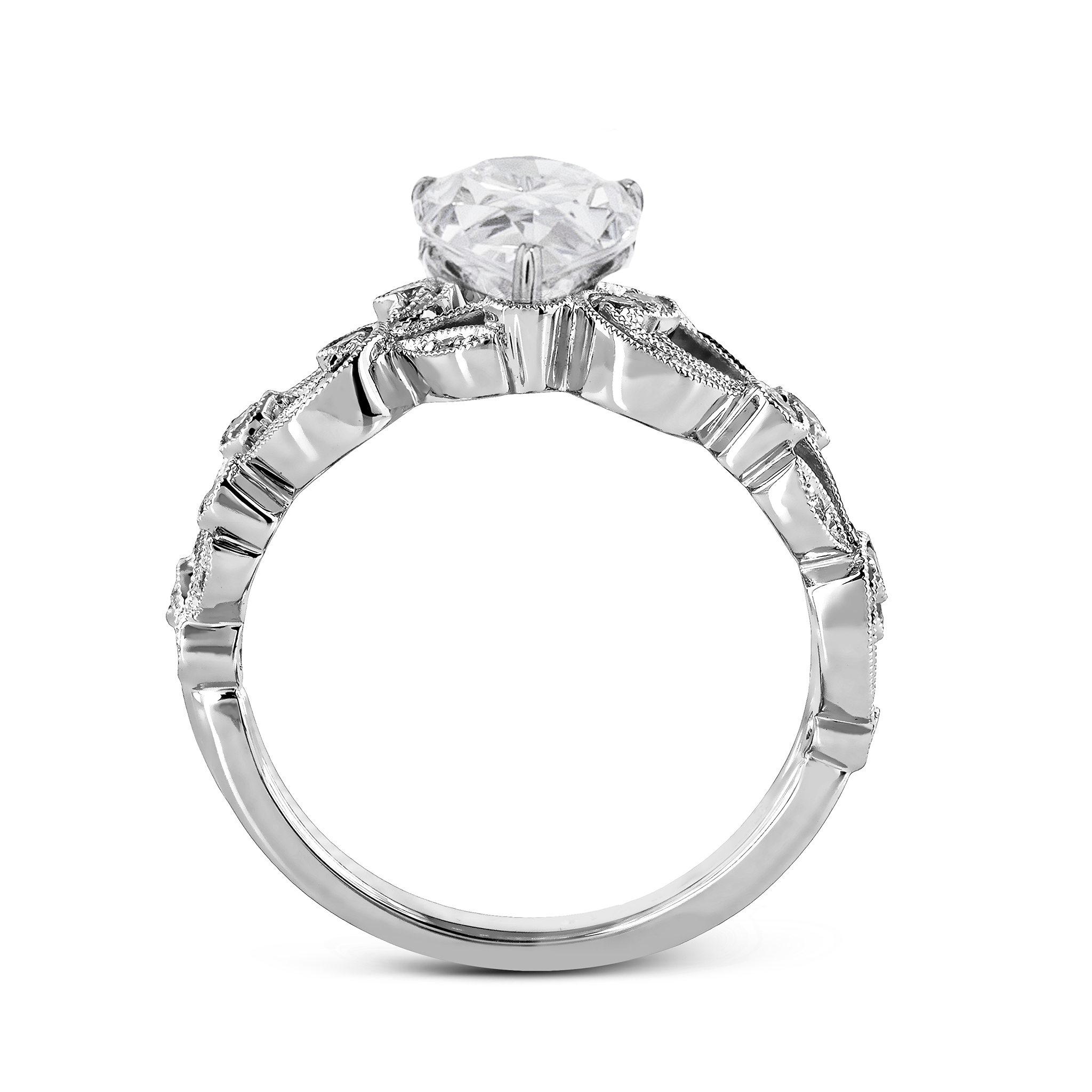 Pear - cut Trellis Engagement Ring & Matching Wedding Band in 18k Gold with Diamonds - Simon G. Jewelry