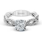 Round - cut Criss - cross Engagement Ring & Matching Wedding Band in 18K Gold with Diamonds - Simon G. Jewelry