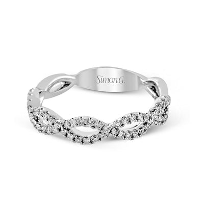 Round - cut Criss - cross Engagement Ring & Matching Wedding Band in 18K Gold with Diamonds - Simon G. Jewelry