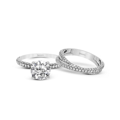Round - cut Criss - cross Engagement Ring & Matching Wedding Set in 18k Gold with Diamonds - Simon G. Jewelry