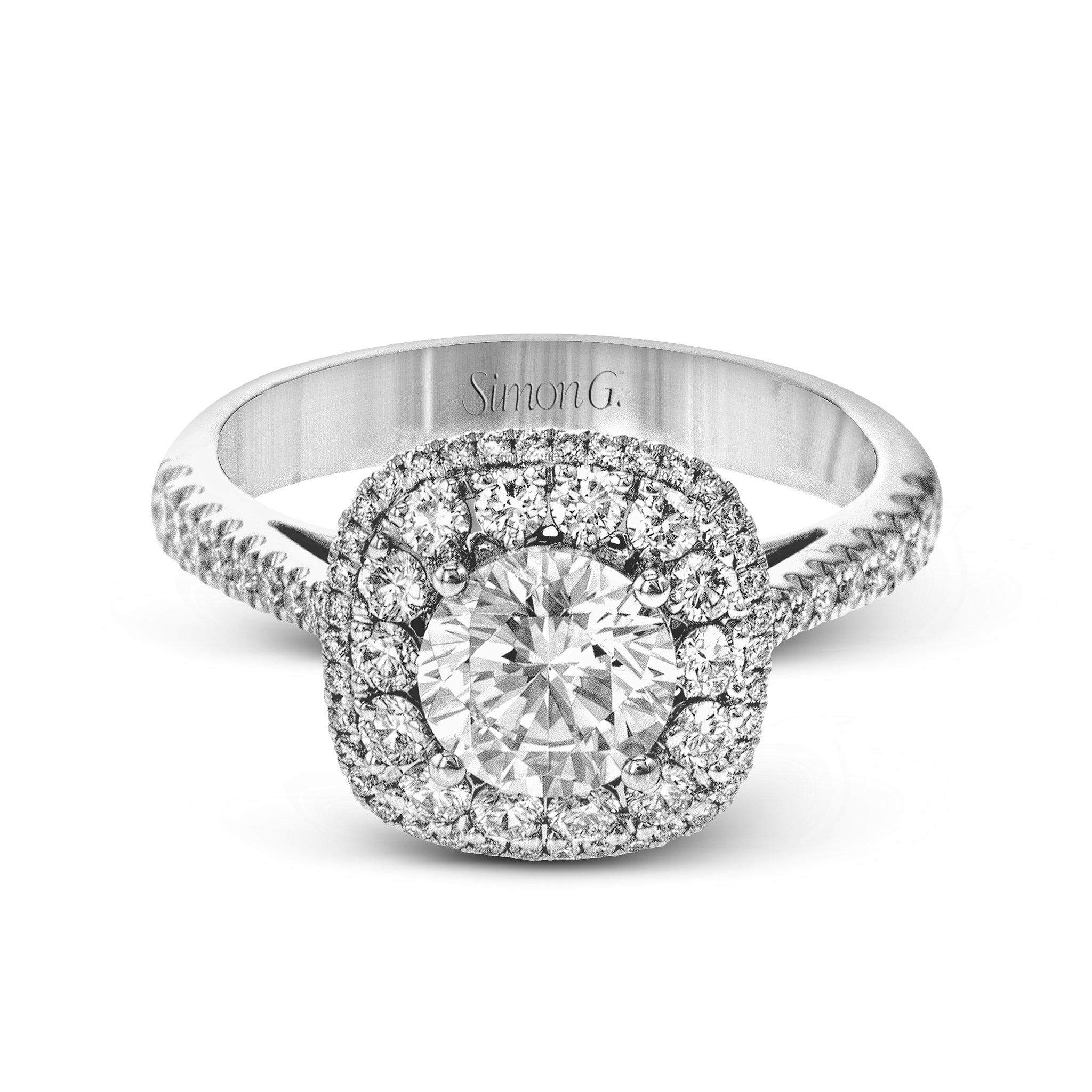 Round - Cut Double - Halo Engagement Ring In 18k Gold With Diamonds - Simon G. Jewelry