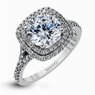 Round - cut Double - Halo Engagement Ring & Matching Wedding Band in 18k Gold with Diamonds - Simon G. Jewelry