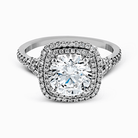 Round - cut Double - Halo Engagement Ring & Matching Wedding Band in 18k Gold with Diamonds - Simon G. Jewelry