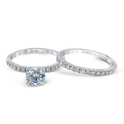 Round - cut Engagement Ring & Matching Wedding Band in 18k Gold with Diamonds - Simon G. Jewelry