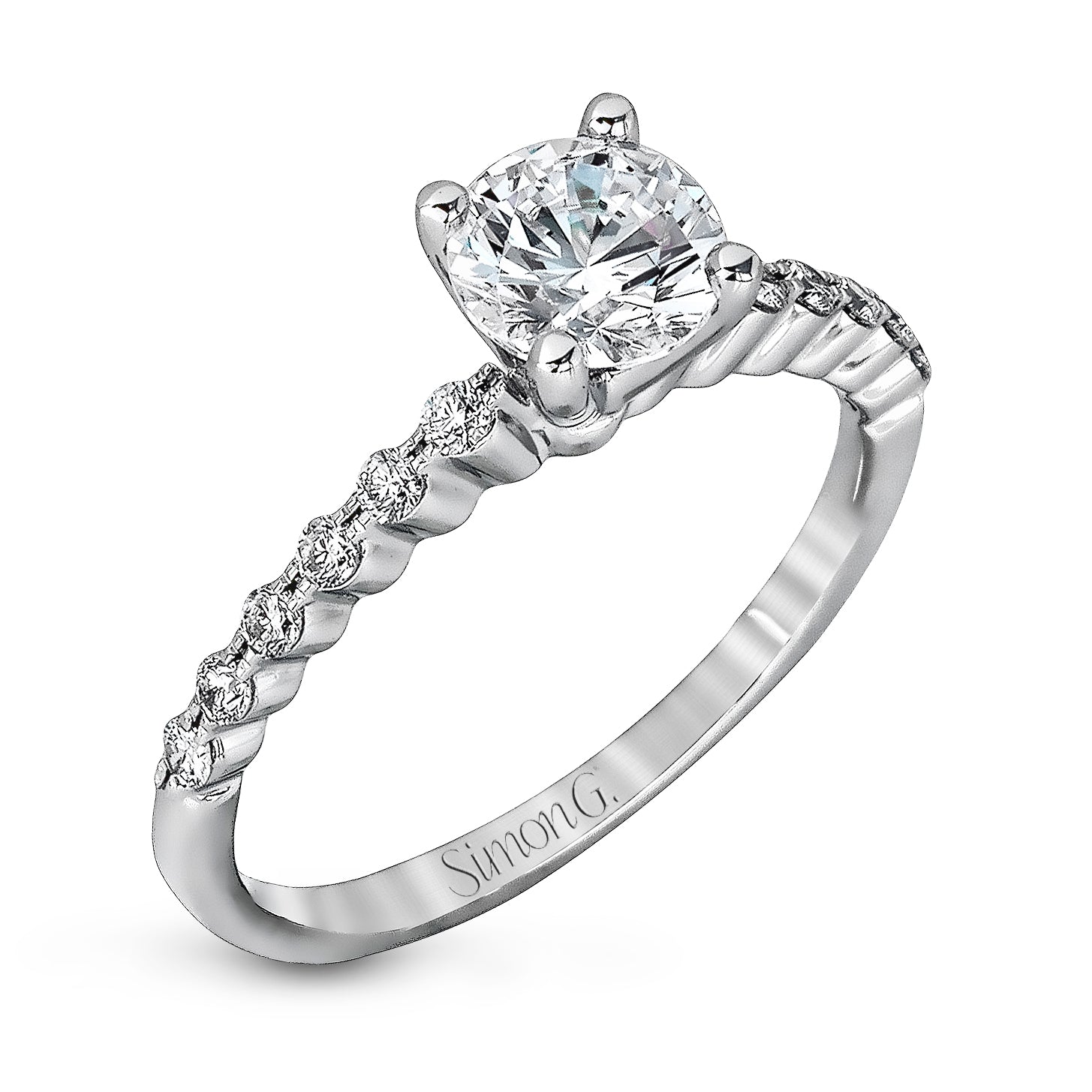 Round - cut Engagement Ring & Matching Wedding Band in 18k Gold with Diamonds - Simon G. Jewelry