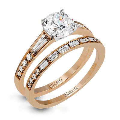 Round - cut Engagement Ring & Matching Wedding Band in 18k Gold with Diamonds - Simon G. Jewelry