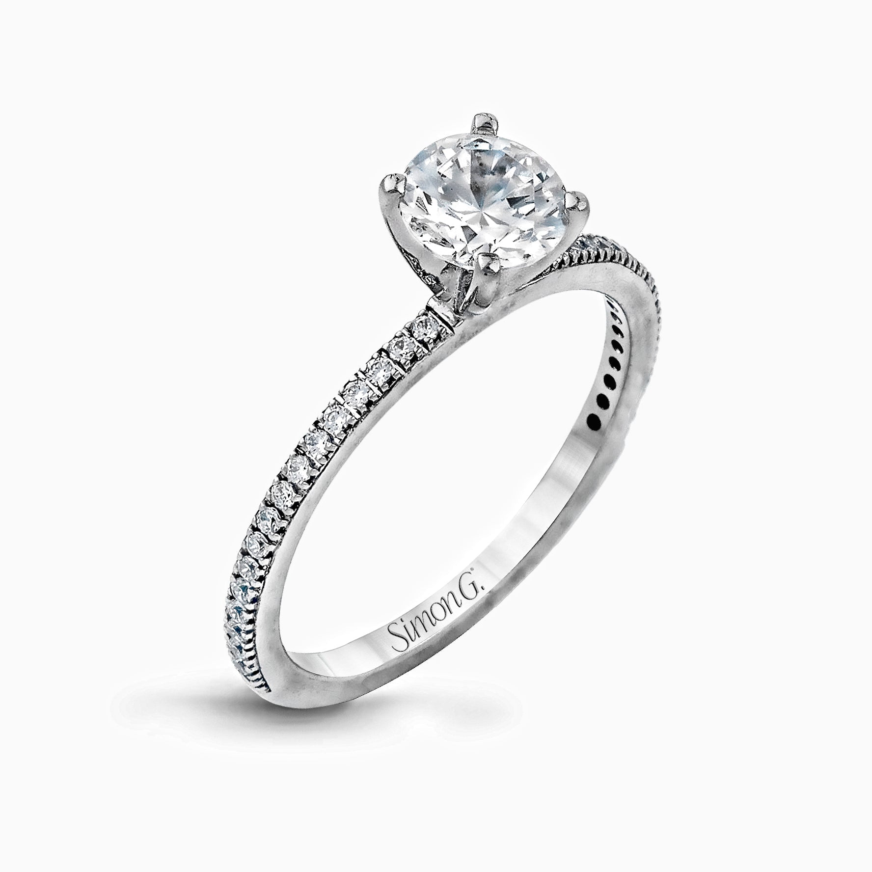 Round - cut Engagement Ring & Matching Wedding Band in 18k Gold with Diamonds - Simon G. Jewelry