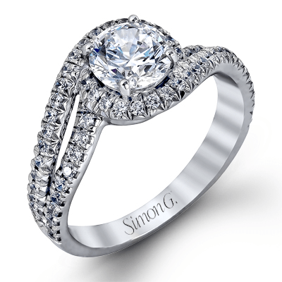 Round - cut Engagement Ring & Matching Wedding Band in 18k Gold with Diamonds - Simon G. Jewelry