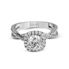 Round - cut Halo Criss - cross Engagement Ring in 18k Gold with Diamonds - Simon G. Jewelry