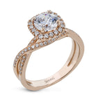Round - cut Halo Criss - cross Engagement Ring in 18k Gold with Diamonds - Simon G. Jewelry
