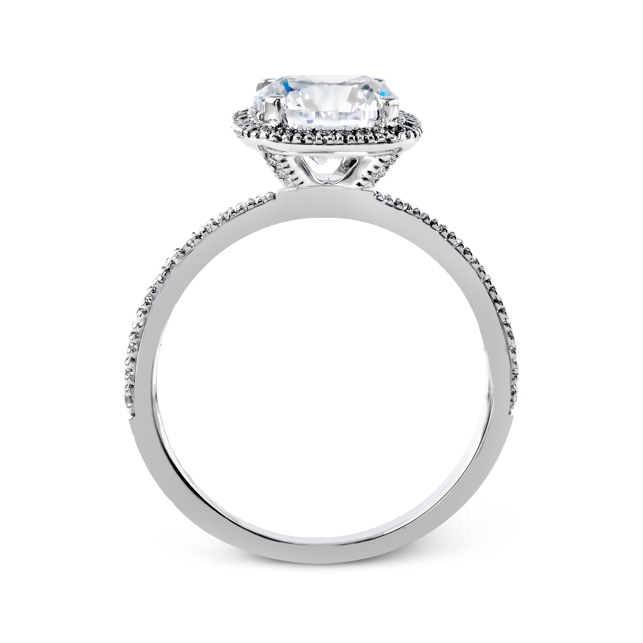 Round - cut Halo Engagement Ring & Matching Wedding Band in 18k Gold with Diamonds - Simon G. Jewelry