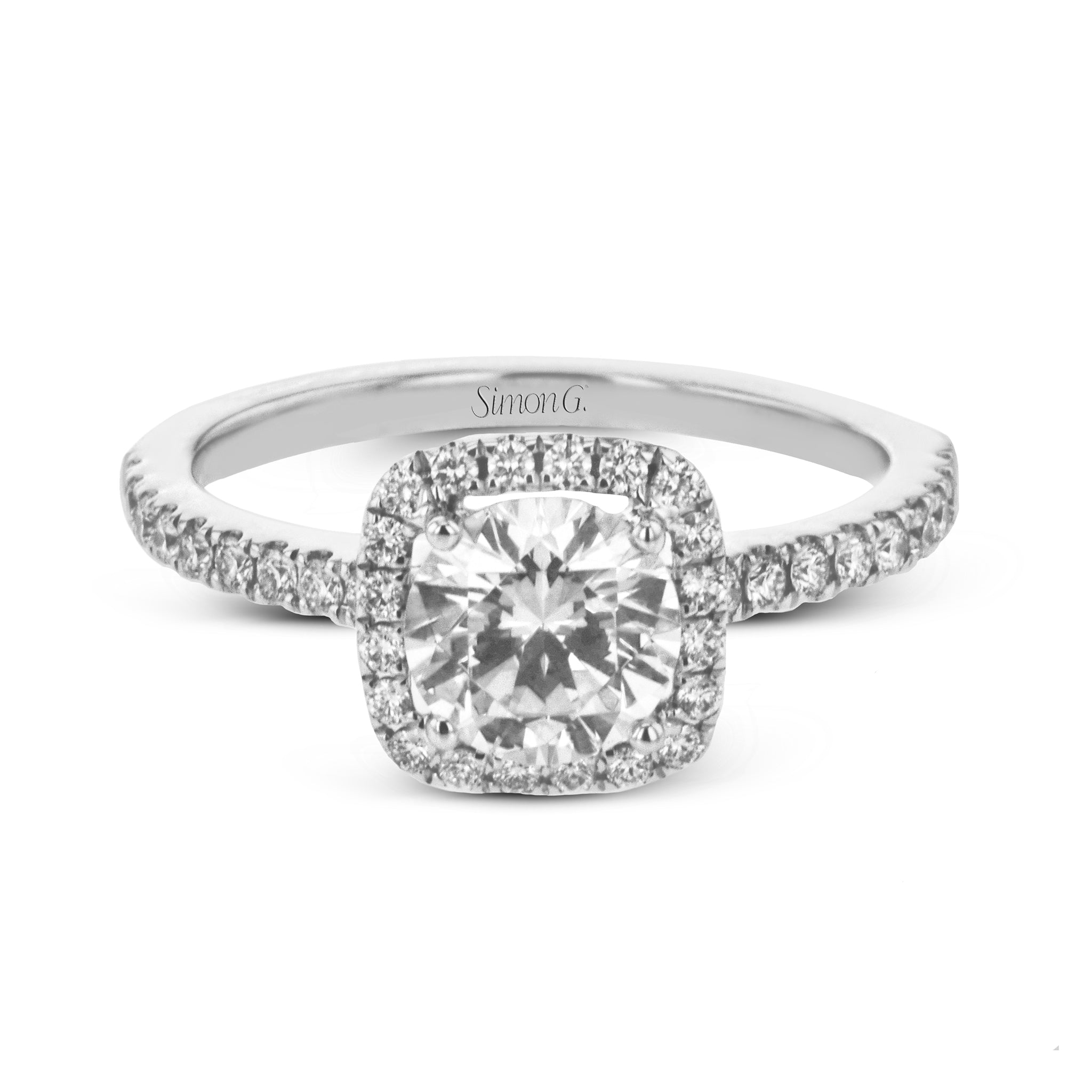 Round - cut Halo Engagement Ring & Matching Wedding Band in 18k Gold with Diamonds - Simon G. Jewelry
