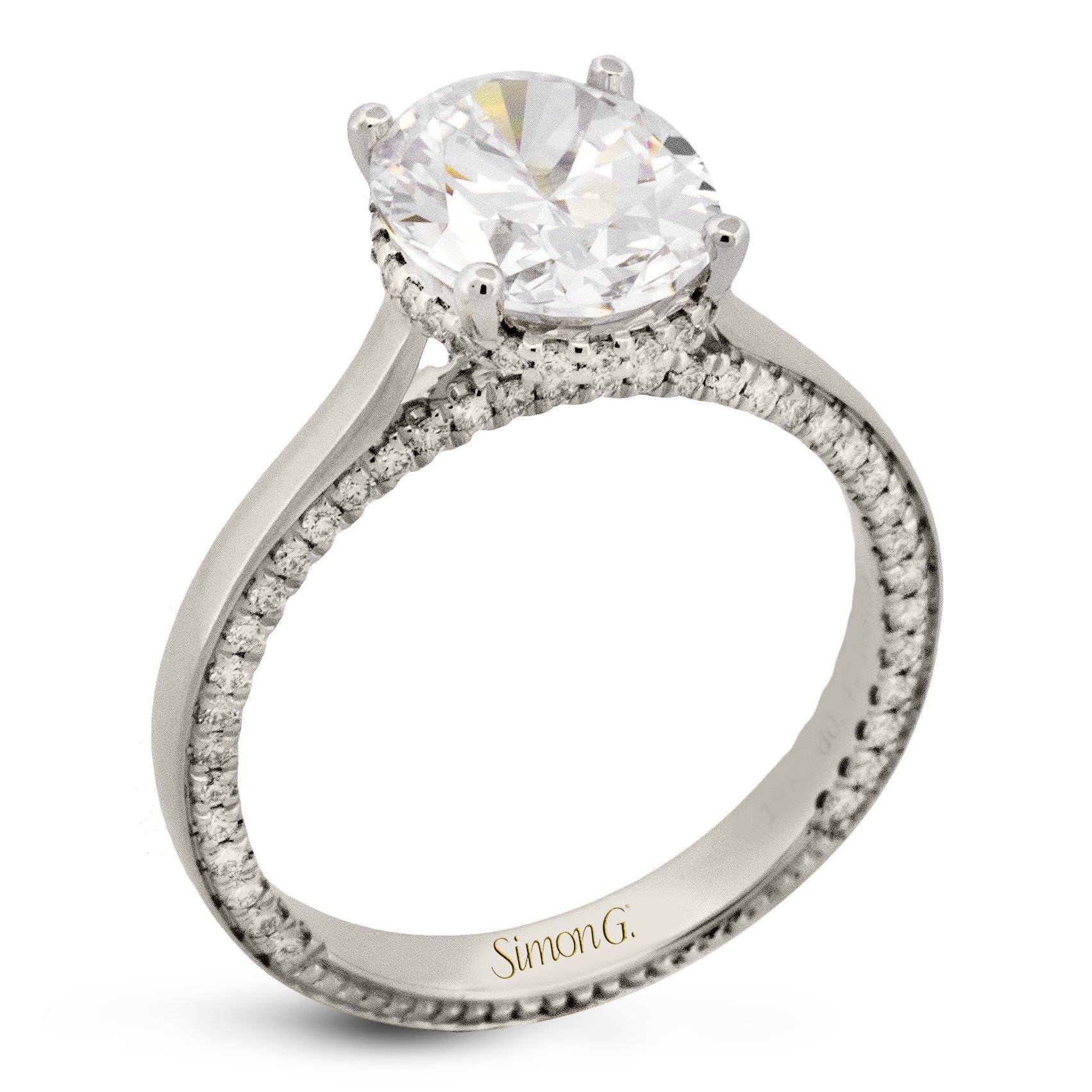 Round - cut Hidden Halo Engagement Ring in 18k Gold with Diamonds - Simon G. Jewelry