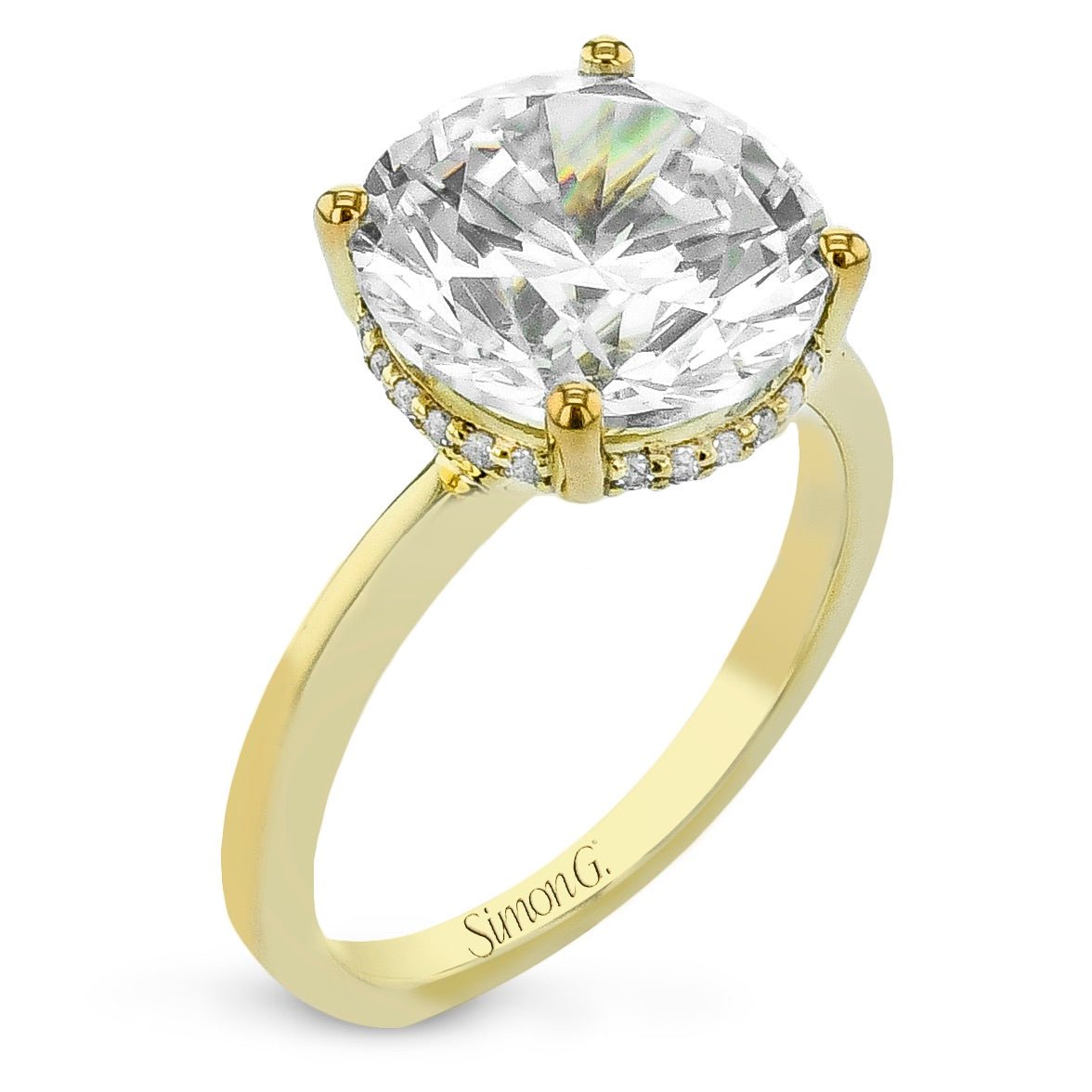 Round - cut Hidden Halo Engagement Ring in 18k Gold with Diamonds - Simon G. Jewelry
