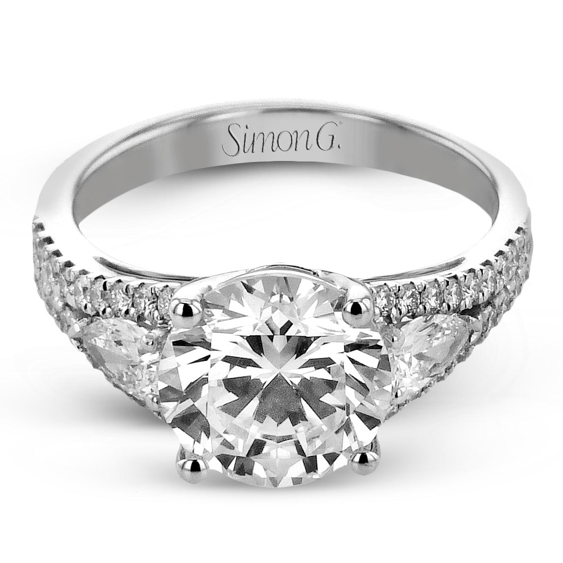 Round - cut Three - stone Engagement Ring in 18k Gold with Diamonds - Simon G. Jewelry