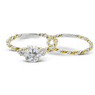 Round - cut Three - stone Engagement Ring & Matching Wedding Band in 18k Gold with Diamonds - Simon G. Jewelry