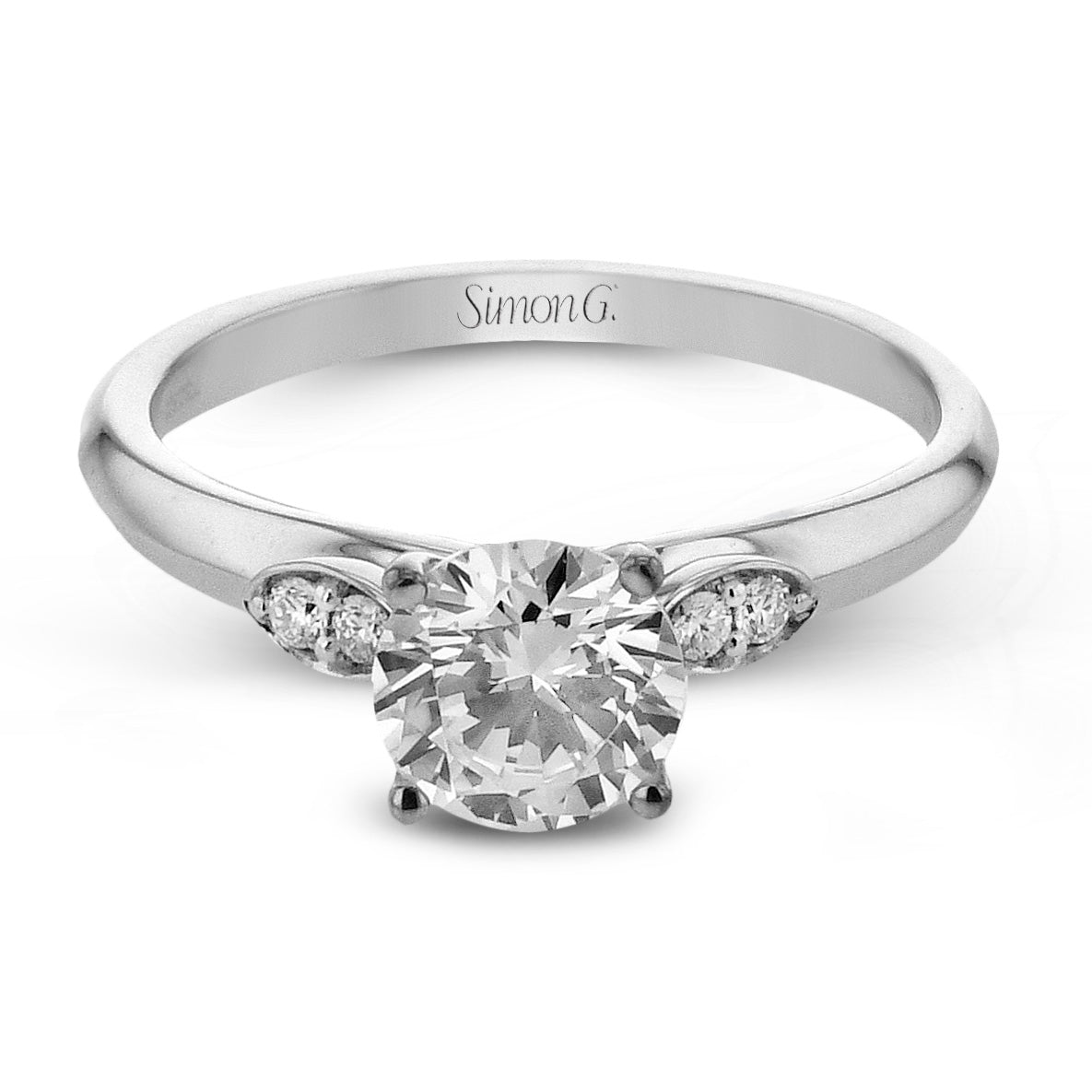 Round - cut Three - Stone Engagement Ring & Matching Wedding Band in 18k Gold with Diamonds - Simon G. Jewelry